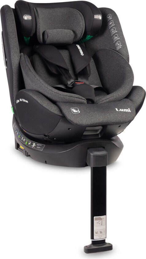 Caretero Lumi I-Size Autostol - Isofix, 40-150cm, Max 36kg - Mørkegrå
