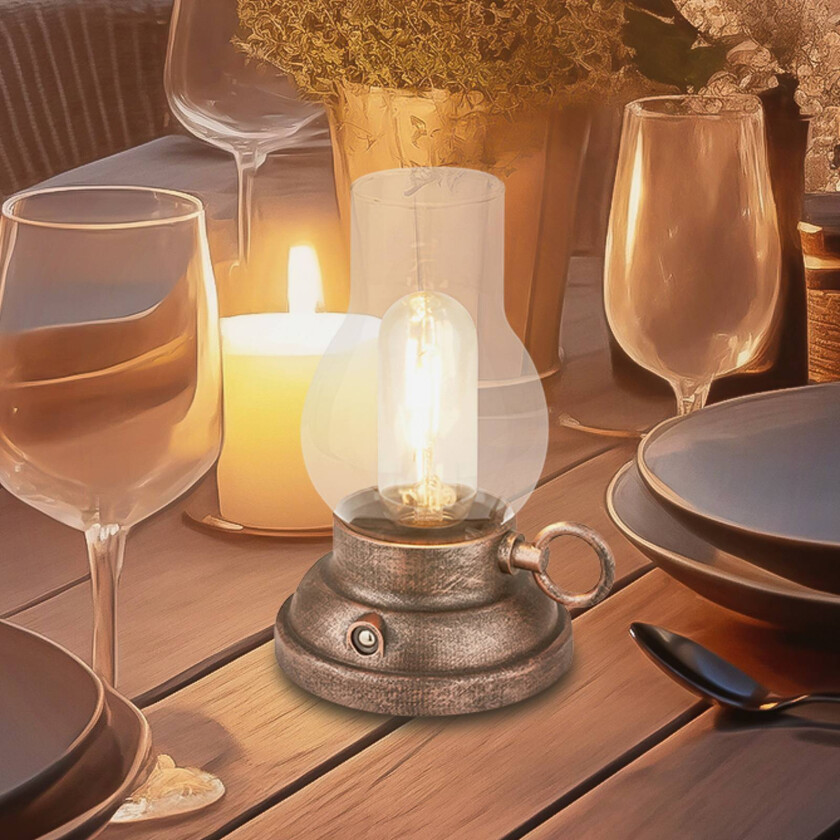 LED-bordlampe med batteri Brilo unplugged Kanea bronsefarget 18 cm