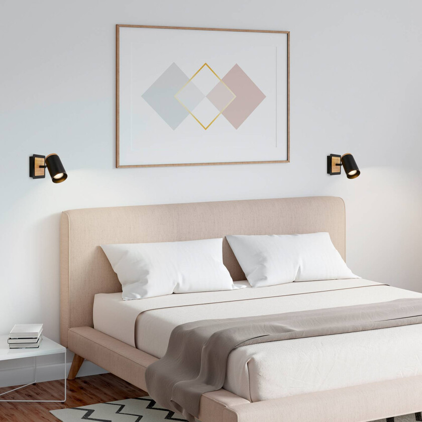 Veggspot Duta, utstrekning 16 cm, svart/trefarget, tre