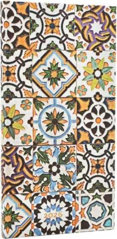 2026 Porto (Portuguese Tiles) Slim 12month Horizontal Hardcover Flexi Dayplanner 2026 (Elastic Band Closure)