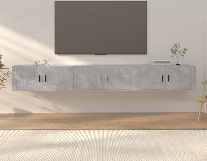 Vegghengte TV-benker 3 stk betonggrå 100x34,5x40 cm