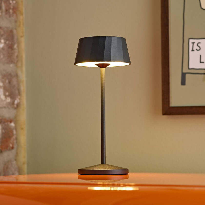 LED-bordlampe Facetta, 3-pak, svart, 22 cm, IP44