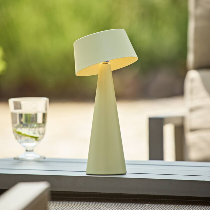 LED-bordlampe Solino, grønn, solcelle/USB, 26 cm, IP44