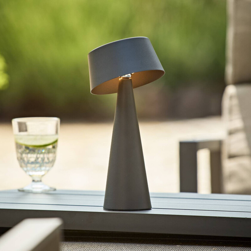 LED-bordlampe Solino, grafitt, solcelle/USB, 26 cm IP44