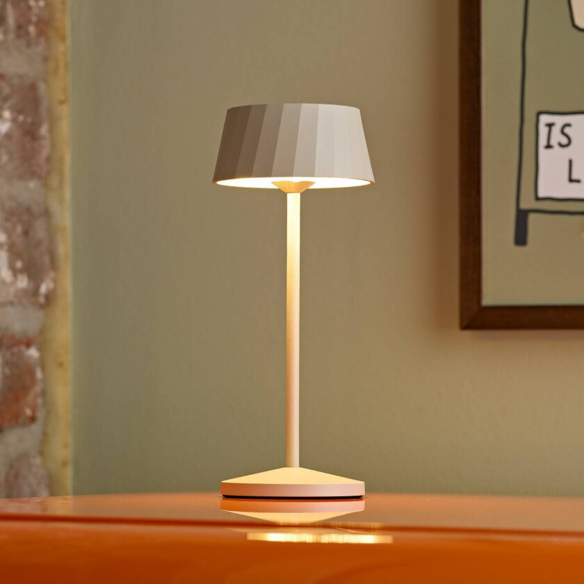 LED-bordlampe Facetta, beige, 22 cm, metall, CCT IP44