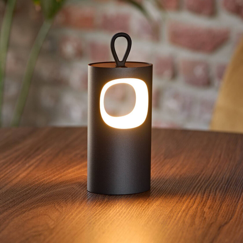 LED-bordlampe Lunari, svart, 16 cm, metall, CCT IP44