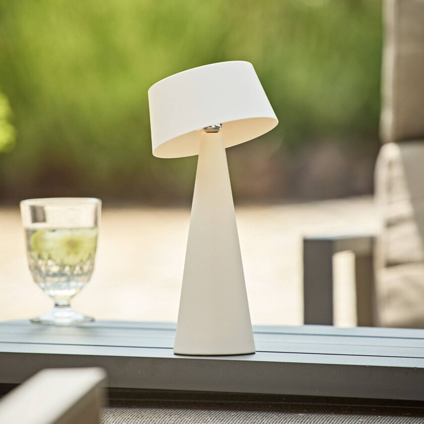 LED-bordlampe Solino, hvit, solcelle/USB, 26 cm, IP44