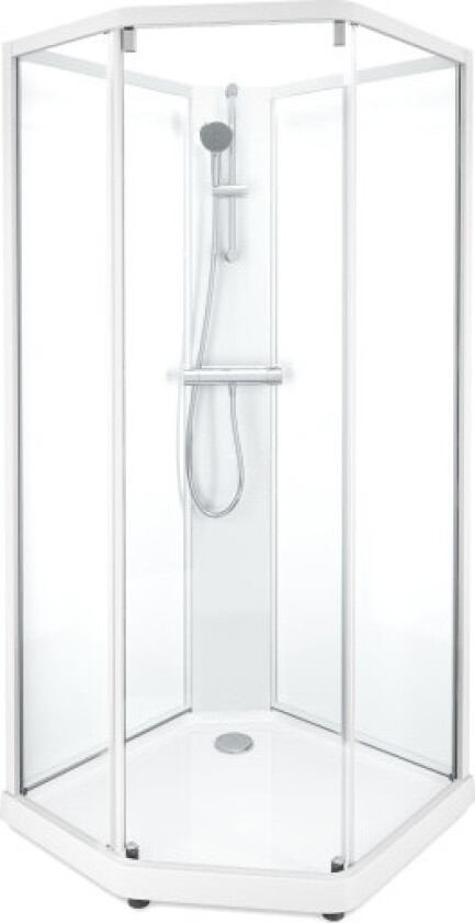 Showerama Classic dusjkabinett, 90x90 cm, hvit profil, klart/frostet glass
