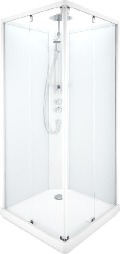 Showerama Comfort dusjkabinett, 90x90 cm, hvit profil, klart/frostet glass