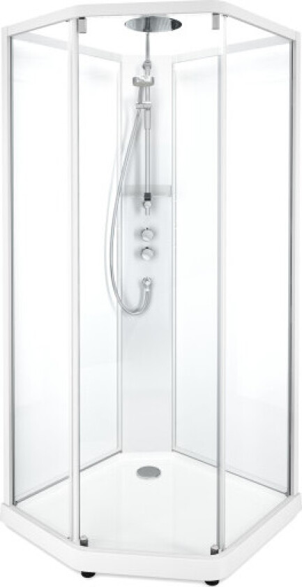 Showerama Comfort dusjkabinett, 90x80 cm, hvit profil, klart glass