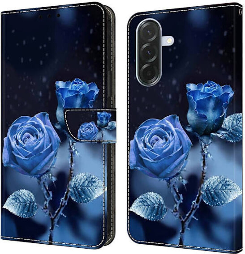Samsung Galaxy A36 5G lommebokveske med mønstermønster som trykker på stativ, flip-telefondeksel i lær - Blå Roser