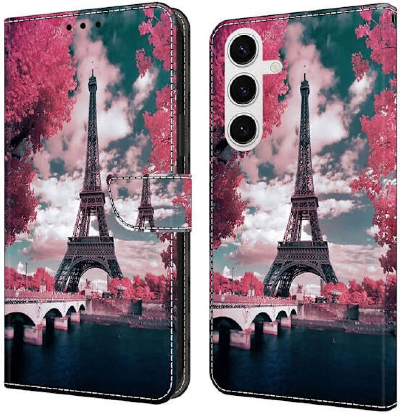 Samsung Galaxy S25 lommebokveske med mønsterutskrift Stativ lær flip telefondeksel - Eiffeltårnet
