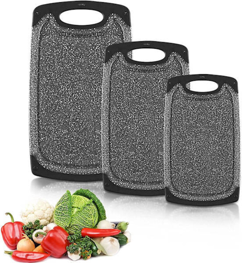 Skjærebrett, sett med 3 skjærebrett, mat PP-materiale, kjøkken skjærebrett, sklisikkert og antibakterielt skjærebrett