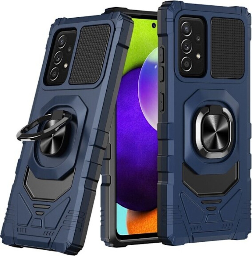 Slitesterkt hardplastdeksel med myk innside og kickstand for Samsung Galaxy A52s 5G / A52 5G / A52 - Blå