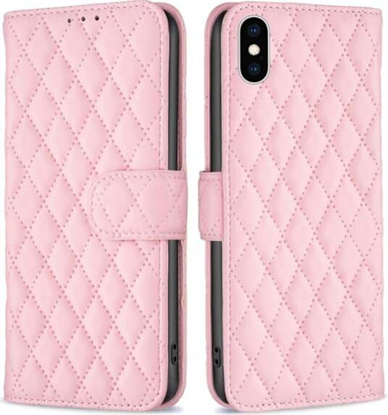 Rombemønster, matt flip-deksel for iPhone Xs - Rosa
