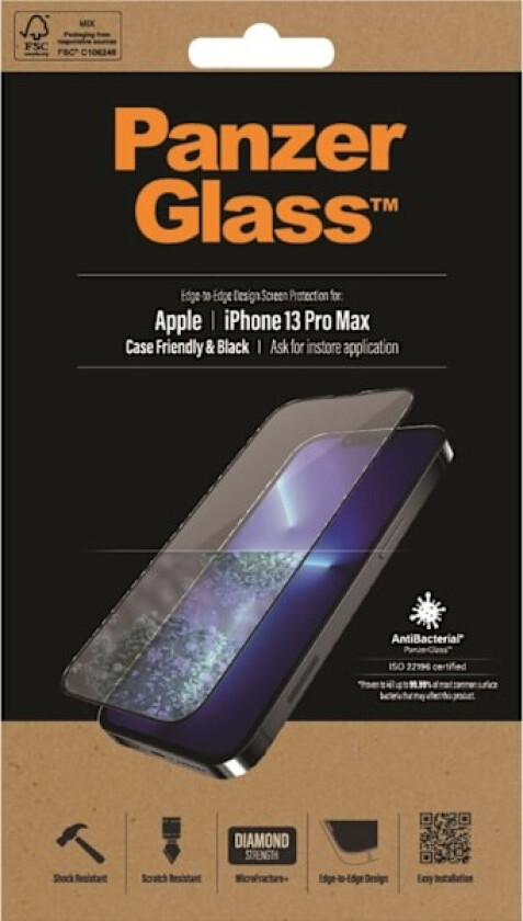 PanzerGlass Apple iPhone 13 Pro Max Case Friendly AB, Svart
