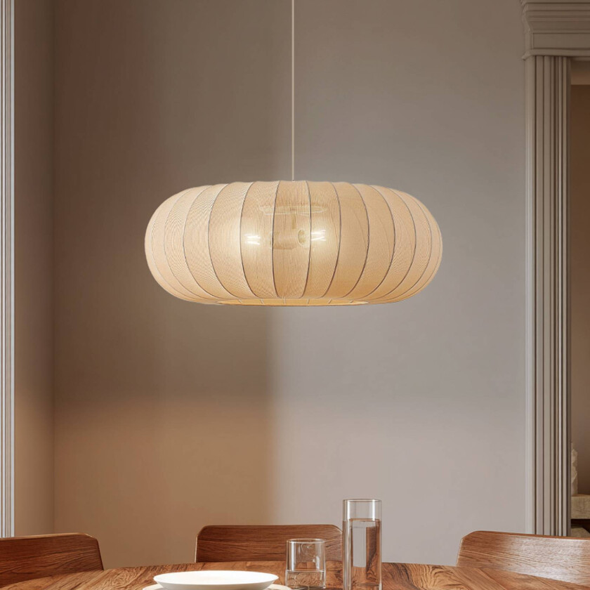 Lindby hengelampe Helin, beige, Ø 70 cm, tekstil, 3 x E27