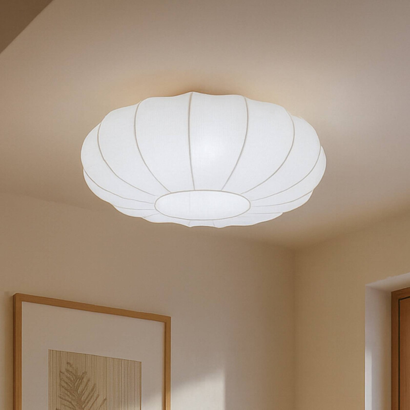 Lindby taklampe Helin, hvit, Ø 60 cm, tekstil, 3 x E27