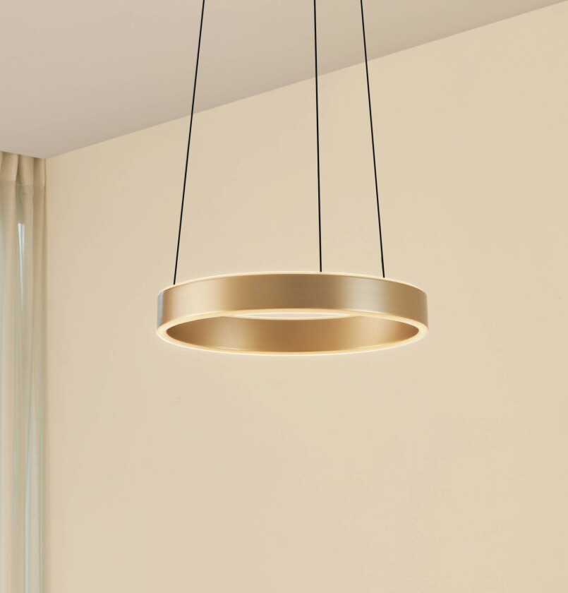 Lucande LED-hengelampe Tindra, Ø 40 cm, gull, dimbar