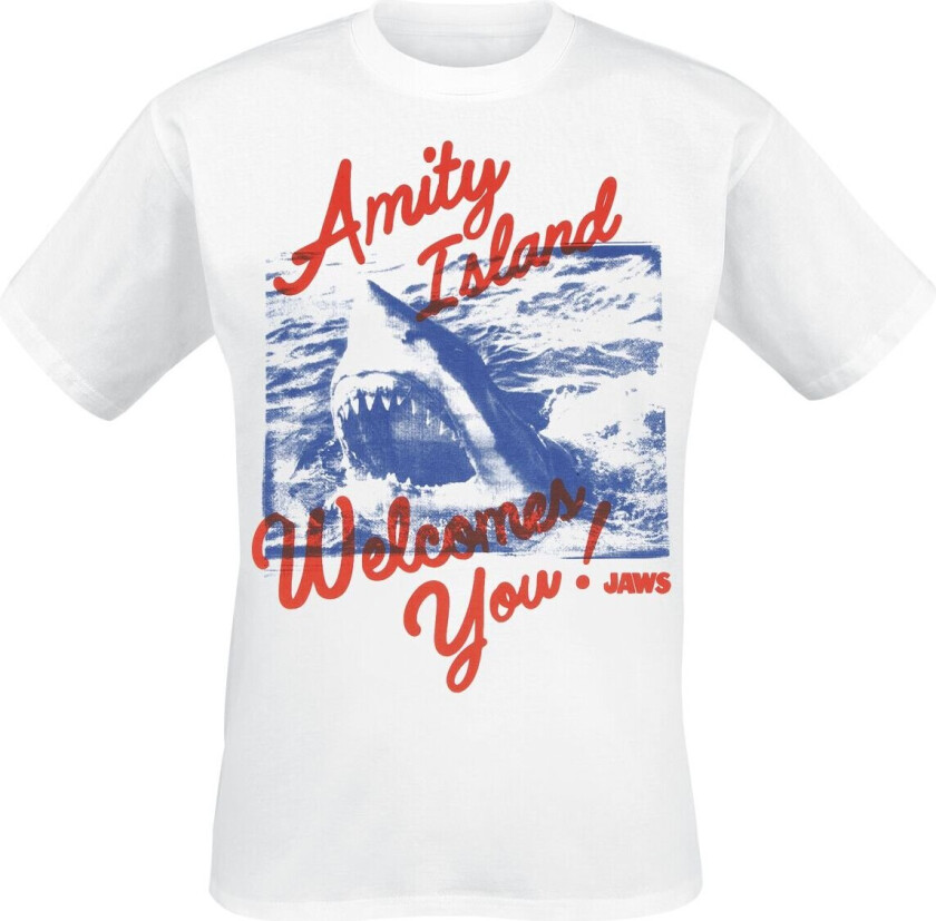 T-skjorte - Amity Island Welcomes You - Oversized - S til XXL - Herrer - hvit