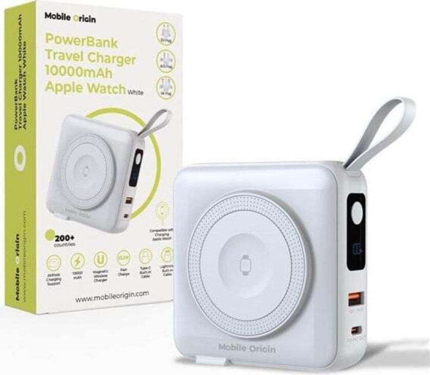 Powerbank & Travel Charger Lightning/USB-C Cable MagSafe/AW/iPhone Compatible white Nødlader - Hvit - 10000 mAh