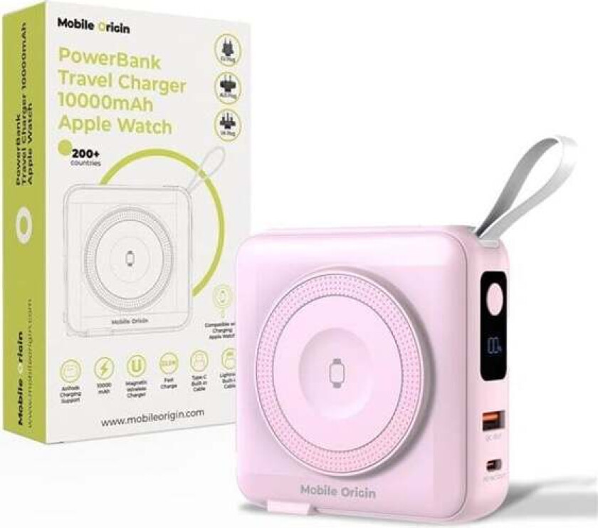 Powerbank & Travel Charger Lightning/USB-C Cable MagSafe/AW/iPhone Compatible pink Nødlader - Rosa - 10000 mAh