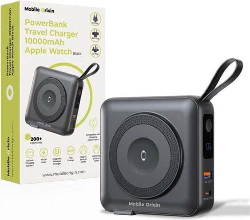 Powerbank & Travel Charger Lightning/USB-C Cable MagSafe AW/iPhone Compatible black Nødlader - Svart - 10000 mAh