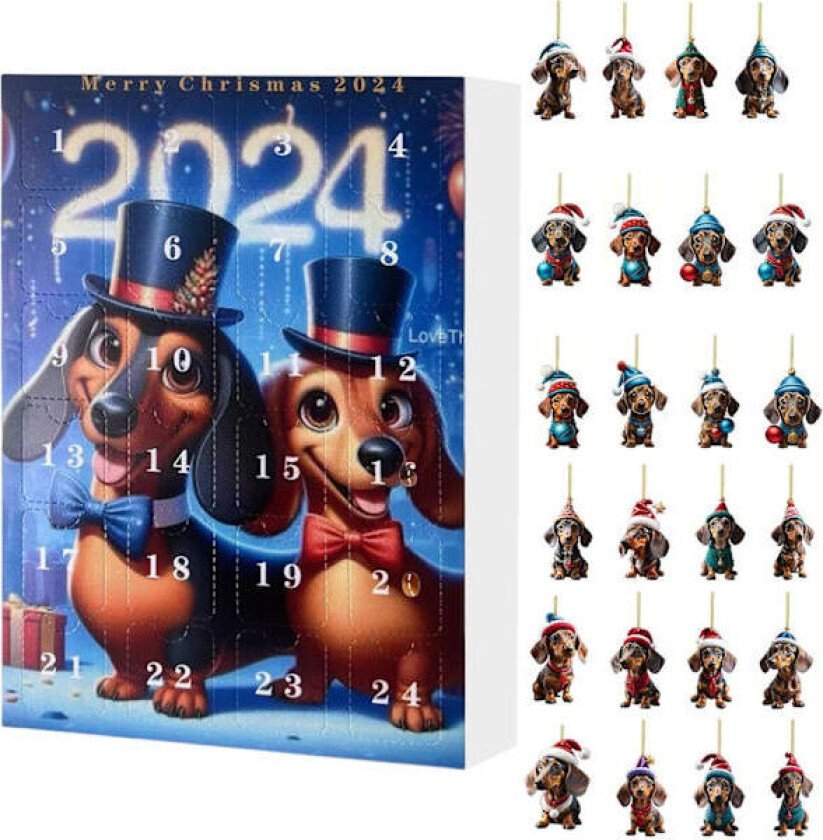 Hunde Adventskalender 2024 - 24 Dager med Dachshund-Tema Julepynt for Kjæledyr