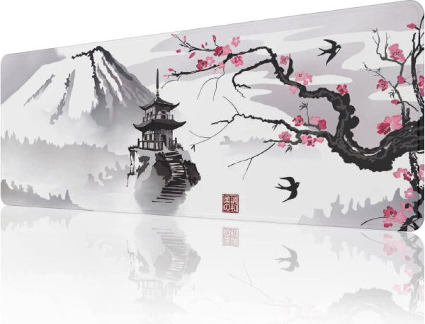 Japansk Kirsebærblomst Musematte (80 × 30 × 0,3 cm) Utvidet Stor Musematte Skrivebordsmatte, Sydd Kant Musematte, Gaming Musematte XL