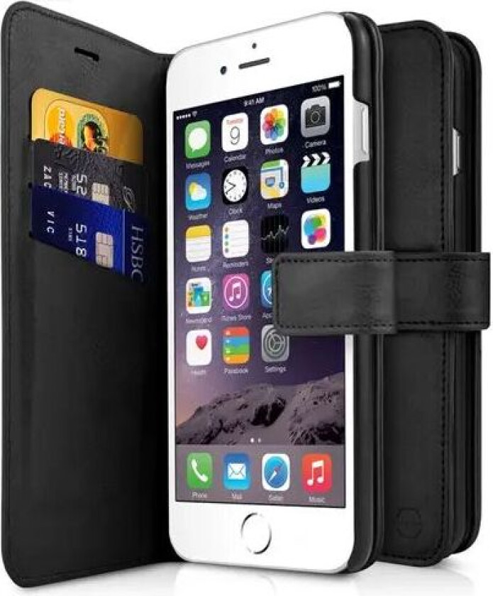Wallet Book Magnet Iphone 6/6s, Iphone 7, Iphone 8, Iphone Se (2020), Iphone Se (2022) Svart Lær