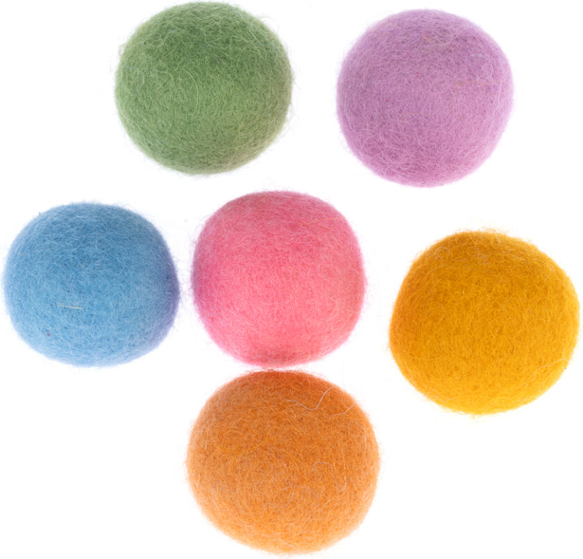 katteleke med filtballer - sett med 6 stk (Ø 4 cm hver)