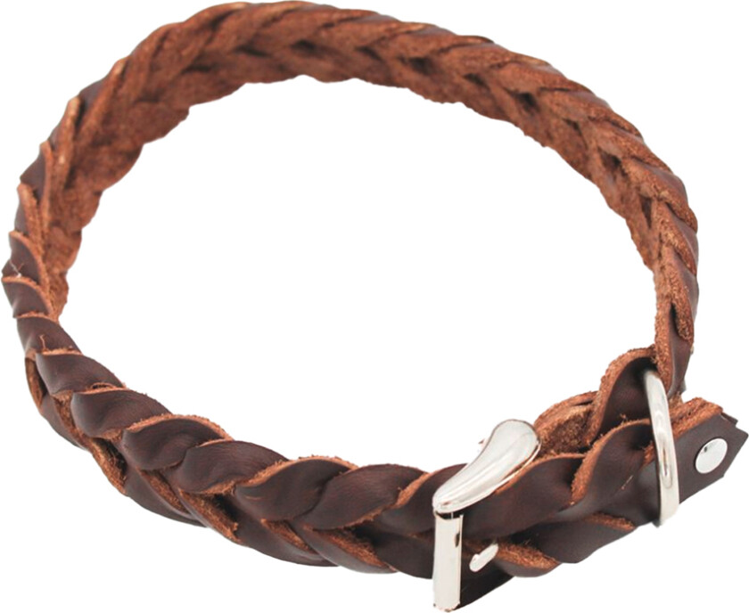 flettet skinnhalsbånd, brunt - 36 - 44 cm halsomkrets, 25 mm bred