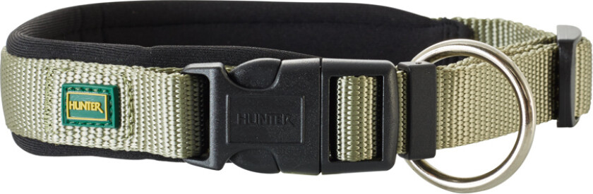 HUNTER Halsbånd Neopren Vario Plus, oliven/svart - Størrelse M: 40 - 45 cm halsomkrets, 20 mm bred