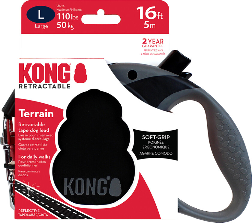 KONG Terrain uttrekkbart bånd svart - Størrelse L: opptil 50 kg, lengde ca. 5 m