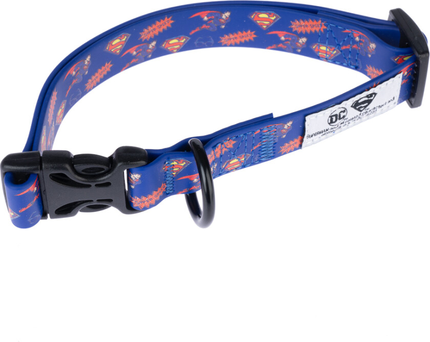 DC Superman halsbånd, blått - Størrelse L: 35 - 56 cm halsomkrets, 20 mm bred