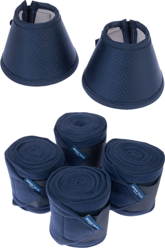 bandasje til hest av fleece, marineblå - Ponni økonomipakke: Bandasjer (sett med 4) & Elastan Klokker (sett med 2)