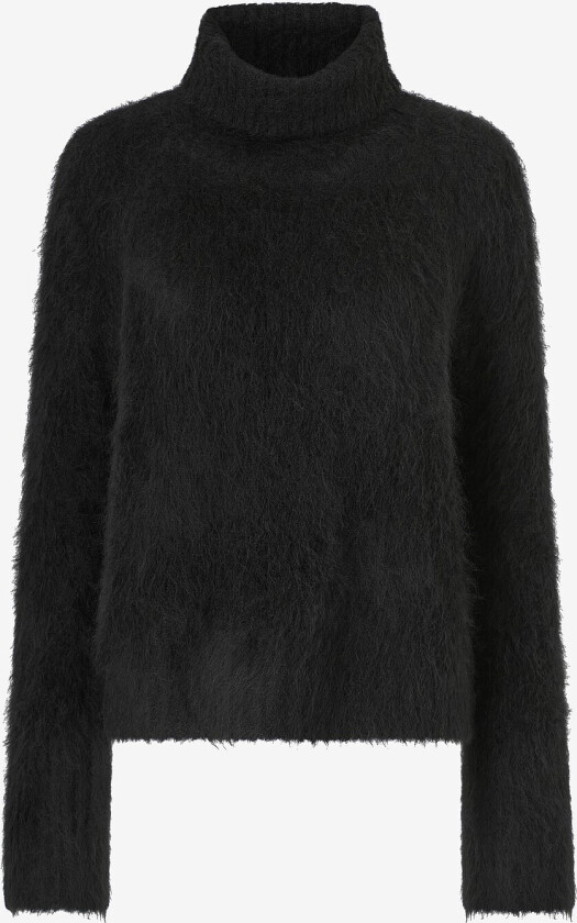 Pullover Hairy Knit Turtleneck Sweater - Svart
