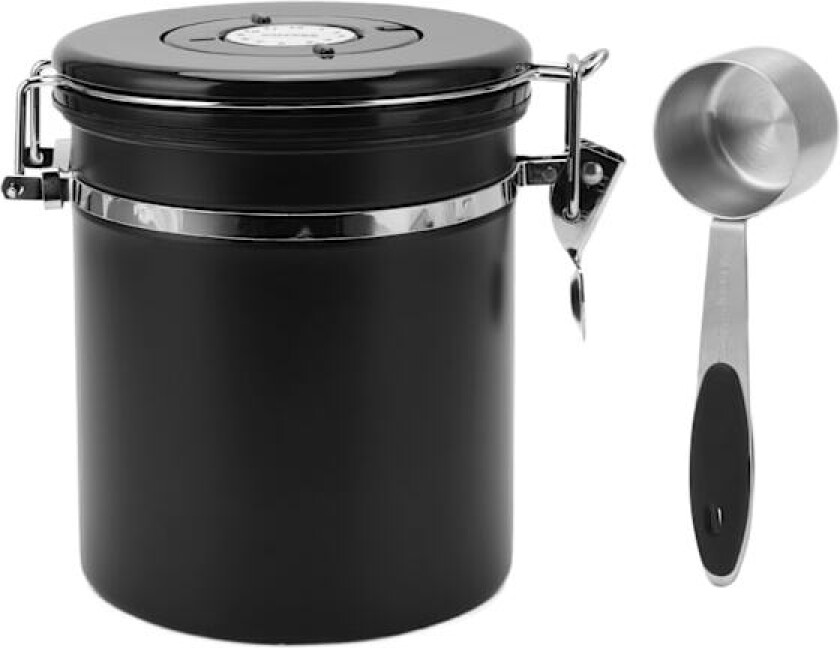 Bilde av Kaffebønneoppbevaring Rustfritt stål lufttett beholder Kaffe med 30 ml skje Datosporing kaffebeholder for butikk 1,5L svart