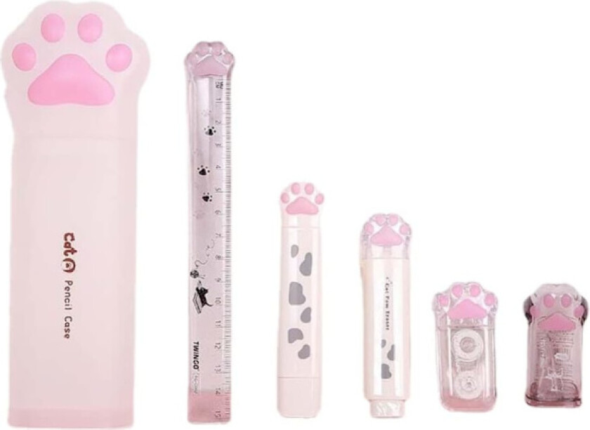 Kawaii kattepote penal med viskelær, blyantspisser, korreksjonstape for tenåringsjenter, transparent boks