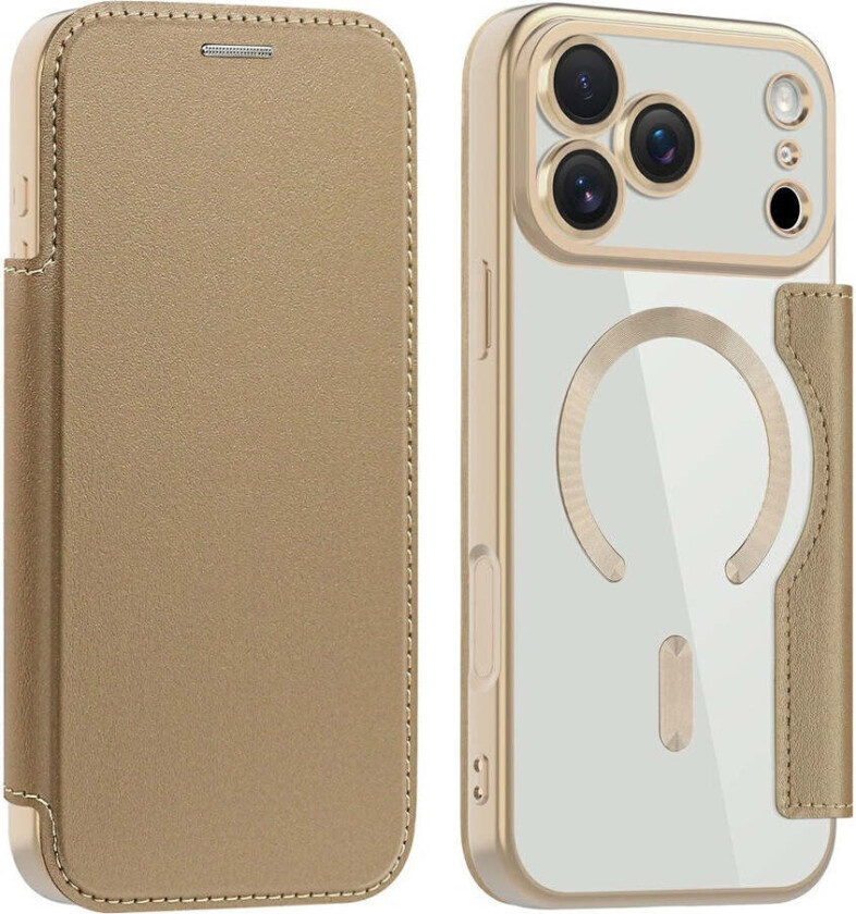 iPhone 17 Pro Flipp Deksel med Gjennomsiktig Bakside – MagSafe Kompatibel – Gull