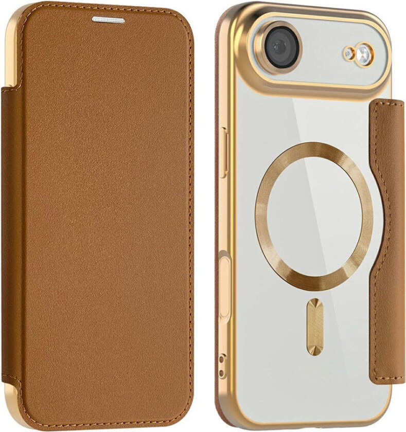 iPhone 17 Air Flipp Deksel med Gjennomsiktig Bakside – MagSafe Kompatibel – Brun