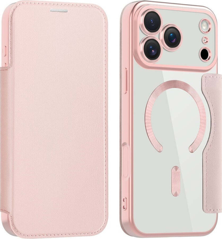 iPhone 17 Pro Flipp Deksel med Gjennomsiktig Bakside – MagSafe Kompatibel – Rosa