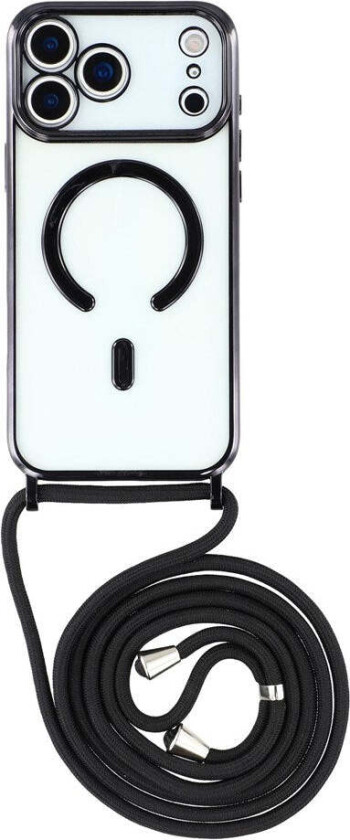 iPhone 17 Pro Max Fleksibelt Plast Deksel med Justerbar Stropp - Gjennomsiktig / Svart