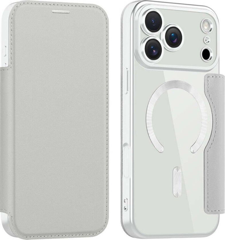 iPhone 17 Pro Max Flipp Deksel med Gjennomsiktig Bakside – MagSafe Kompatibel – Grå
