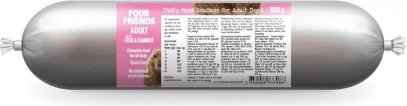 FourFriends Adult Fish & Carrots Kjøttpølse 800 g