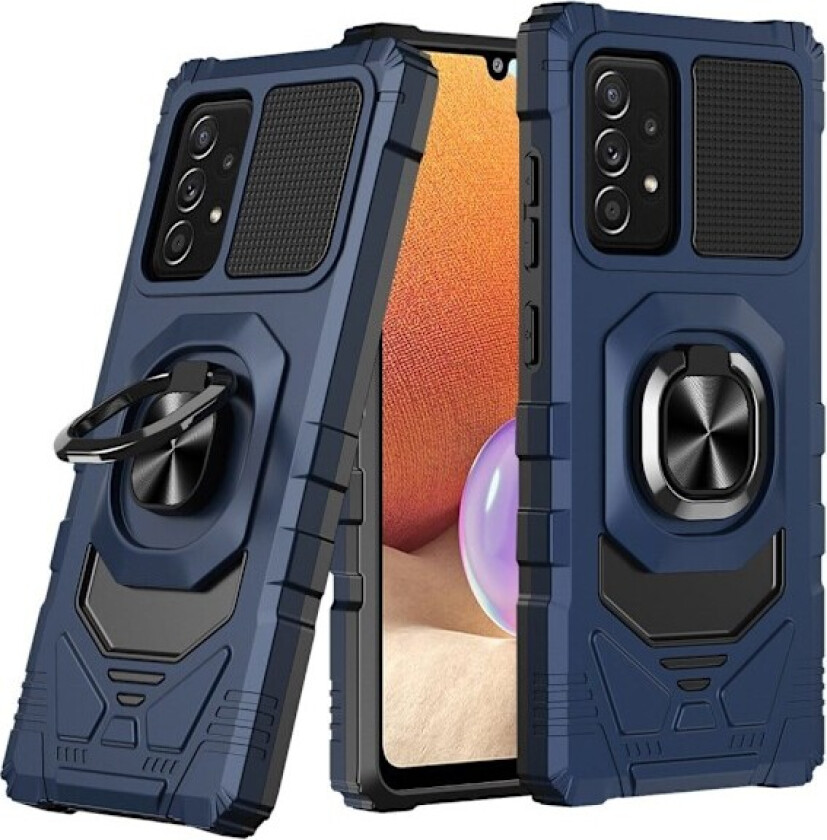 Slitesterkt hardplastdeksel med myk innside og kickstand for Samsung Galaxy A32 - Blå