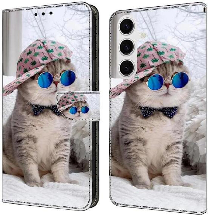 Samsung Galaxy S25 lommebokveske med mønsterutskrift Stativ lær flip telefondeksel - Hatt Katt