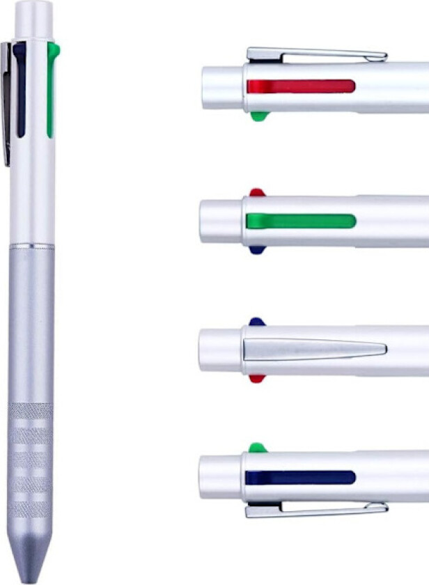 Multifarget Penn Hvit 4 i 1 Multifunksjonspenn med Svart, Blå, Rød, Grønn, Metall Gel Kulepenn, 1 stk (Hvit)