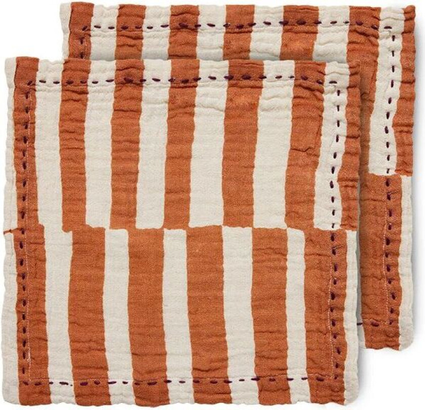 Striped bomullsserviett 30 x 30 cm 2-pakning Tangerine