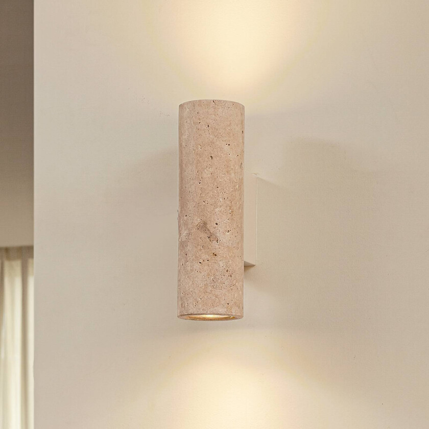 Lucande vegglampe Tavira, travertin, stein, opp/ned